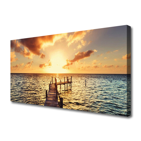 Canvas Wall art Sun bridge sea architecture yellow blue brown