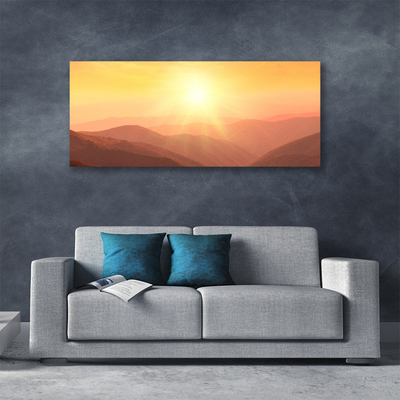 Canvas Wall art Sun mountains landscape yellow brown