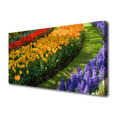 Canvas Wall art Flowers floral green red yellow purple