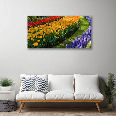 Canvas Wall art Flowers floral green red yellow purple