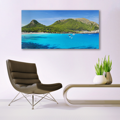 Canvas Wall art Mountain sea landscape grey green blue