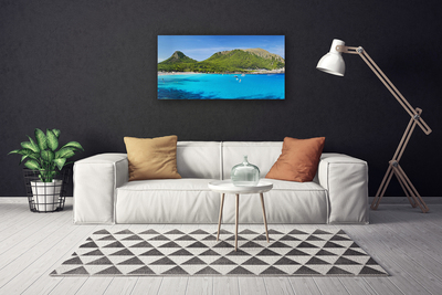 Canvas Wall art Mountain sea landscape grey green blue