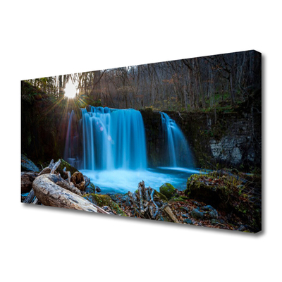 Canvas Wall art Sunshine waterfall nature yellow brown blue green