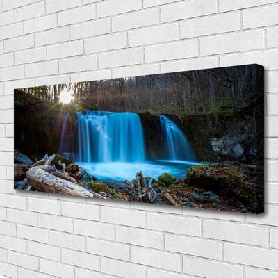 Canvas Wall art Sunshine waterfall nature yellow brown blue green