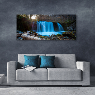 Canvas Wall art Sunshine waterfall nature yellow brown blue green