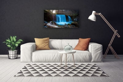 Canvas Wall art Sunshine waterfall nature yellow brown blue green