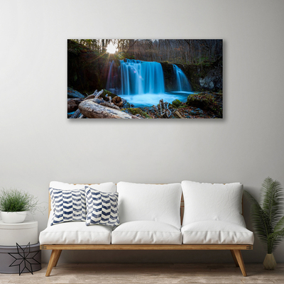 Canvas Wall art Sunshine waterfall nature yellow brown blue green