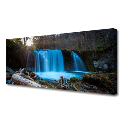 Canvas Wall art Sunshine waterfall nature yellow brown blue green