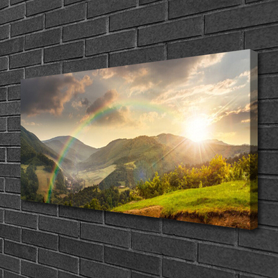 Canvas Wall art Sun rainbow mountains landscape multi