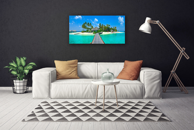 Canvas Wall art Beach palm trees bridge sea architecture brown green grey blue