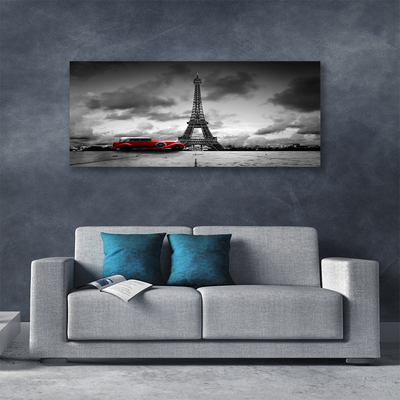 Canvas Wall art Eiffel tower car architecture grey red