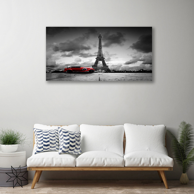 Canvas Wall art Eiffel tower car architecture grey red
