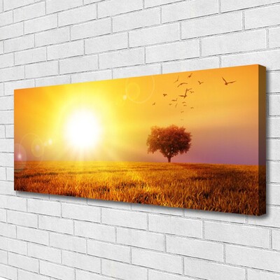 Canvas Wall art Sun meadow landscape yellow brown