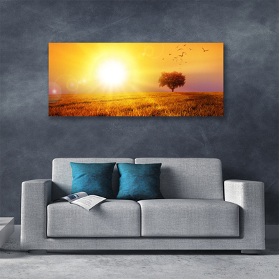 Canvas Wall art Sun meadow landscape yellow brown