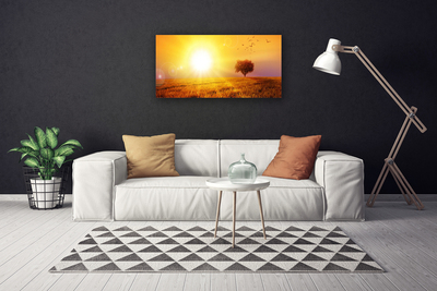 Canvas Wall art Sun meadow landscape yellow brown