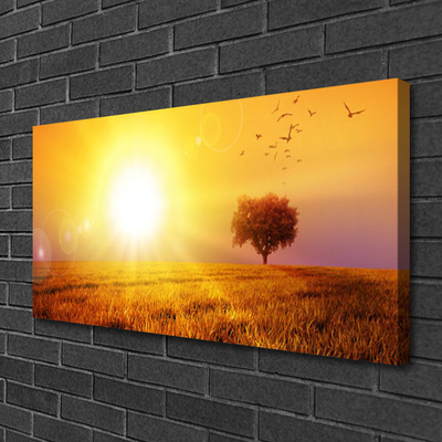 Canvas Wall art Sun meadow landscape yellow brown