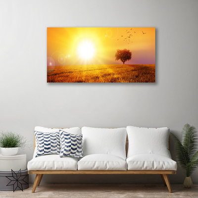 Canvas Wall art Sun meadow landscape yellow brown