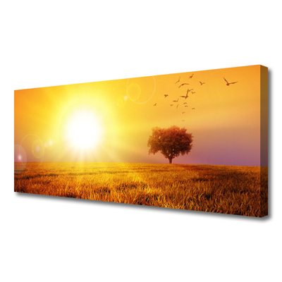 Canvas Wall art Sun meadow landscape yellow brown