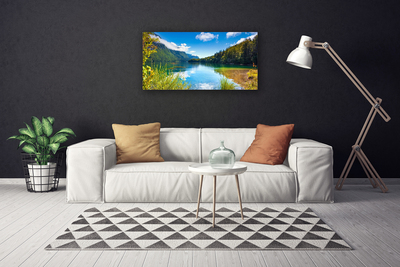 Canvas Wall art Mountain forest lake nature green blue