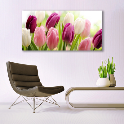Canvas Wall art Tulips floral white red pink