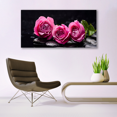 Canvas Wall art Roses stones floral red black