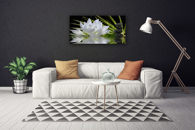 Canvas Wall art Flower stones water floral white black