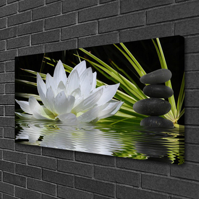 Canvas Wall art Flower stones water floral white black