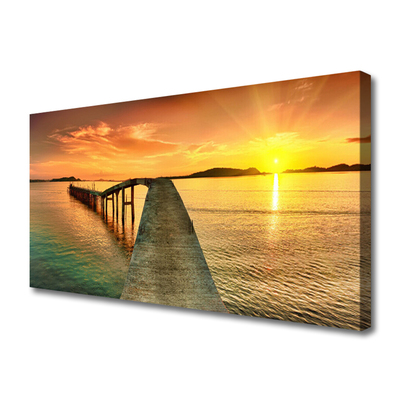 Canvas Wall art Sun sea bridge landscape yellow grey