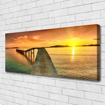 Canvas Wall art Sun sea bridge landscape yellow grey