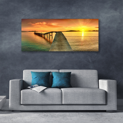 Canvas Wall art Sun sea bridge landscape yellow grey