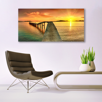 Canvas Wall art Sun sea bridge landscape yellow grey