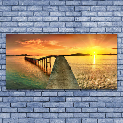 Canvas Wall art Sun sea bridge landscape yellow grey