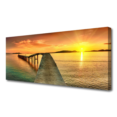 Canvas Wall art Sun sea bridge landscape yellow grey