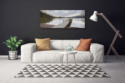 Canvas Wall art Lake forest bridge architecture green brown grey