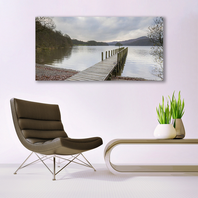 Canvas Wall art Lake forest bridge architecture green brown grey