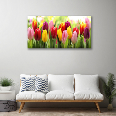 Canvas Wall art Tulips floral pink red yellow