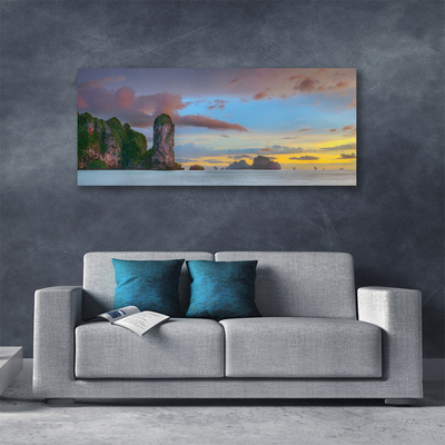 Canvas Wall art Sea mountains landscape grey green