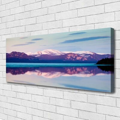 Canvas Wall art Mountain lake landscape white brown blue black