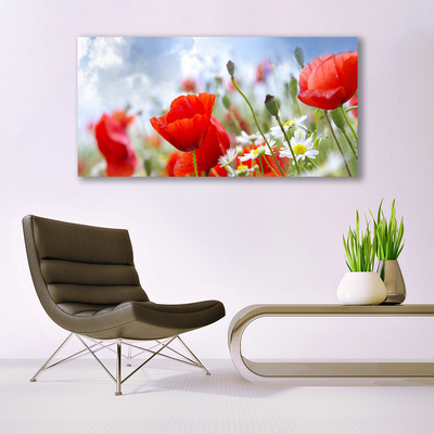 Canvas Wall art Poppies daisies floral red yellow white