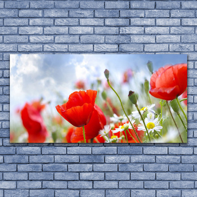 Canvas Wall art Poppies daisies floral red yellow white