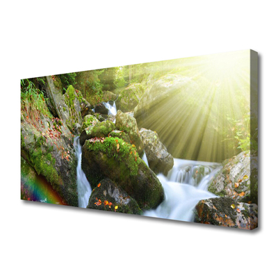 Canvas Wall art Sun waterfall rainbow nature multi