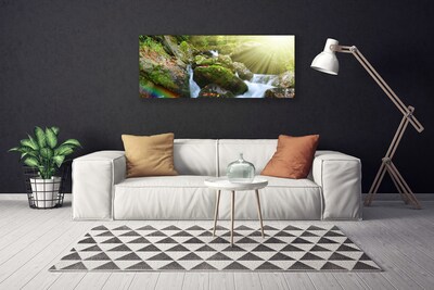 Canvas Wall art Sun waterfall rainbow nature multi