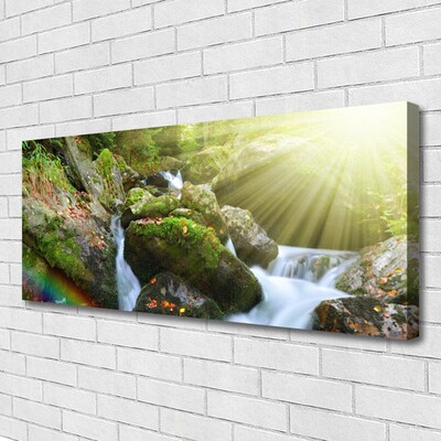 Canvas Wall art Sun waterfall rainbow nature multi