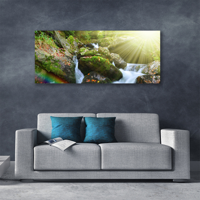 Canvas Wall art Sun waterfall rainbow nature multi