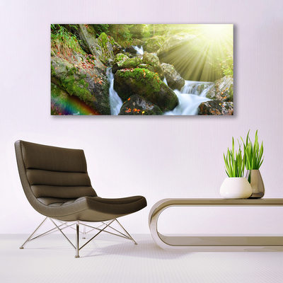 Canvas Wall art Sun waterfall rainbow nature multi