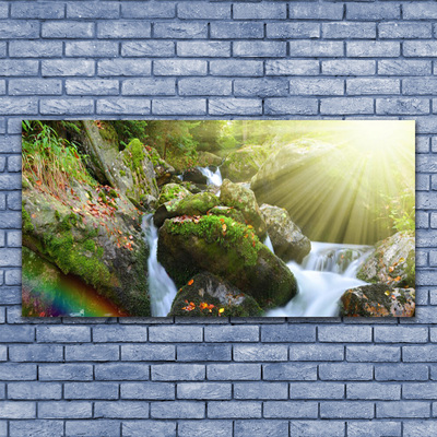 Canvas Wall art Sun waterfall rainbow nature multi