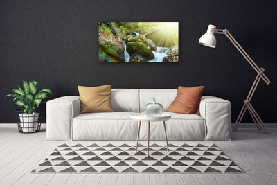 Canvas Wall art Sun waterfall rainbow nature multi