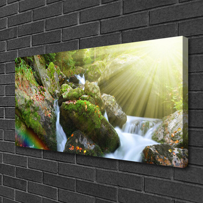 Canvas Wall art Sun waterfall rainbow nature multi