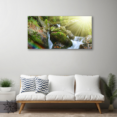 Canvas Wall art Sun waterfall rainbow nature multi