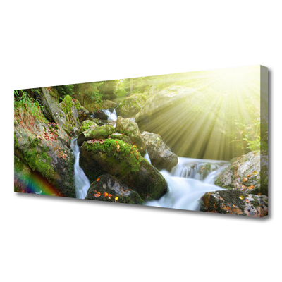 Canvas Wall art Sun waterfall rainbow nature multi